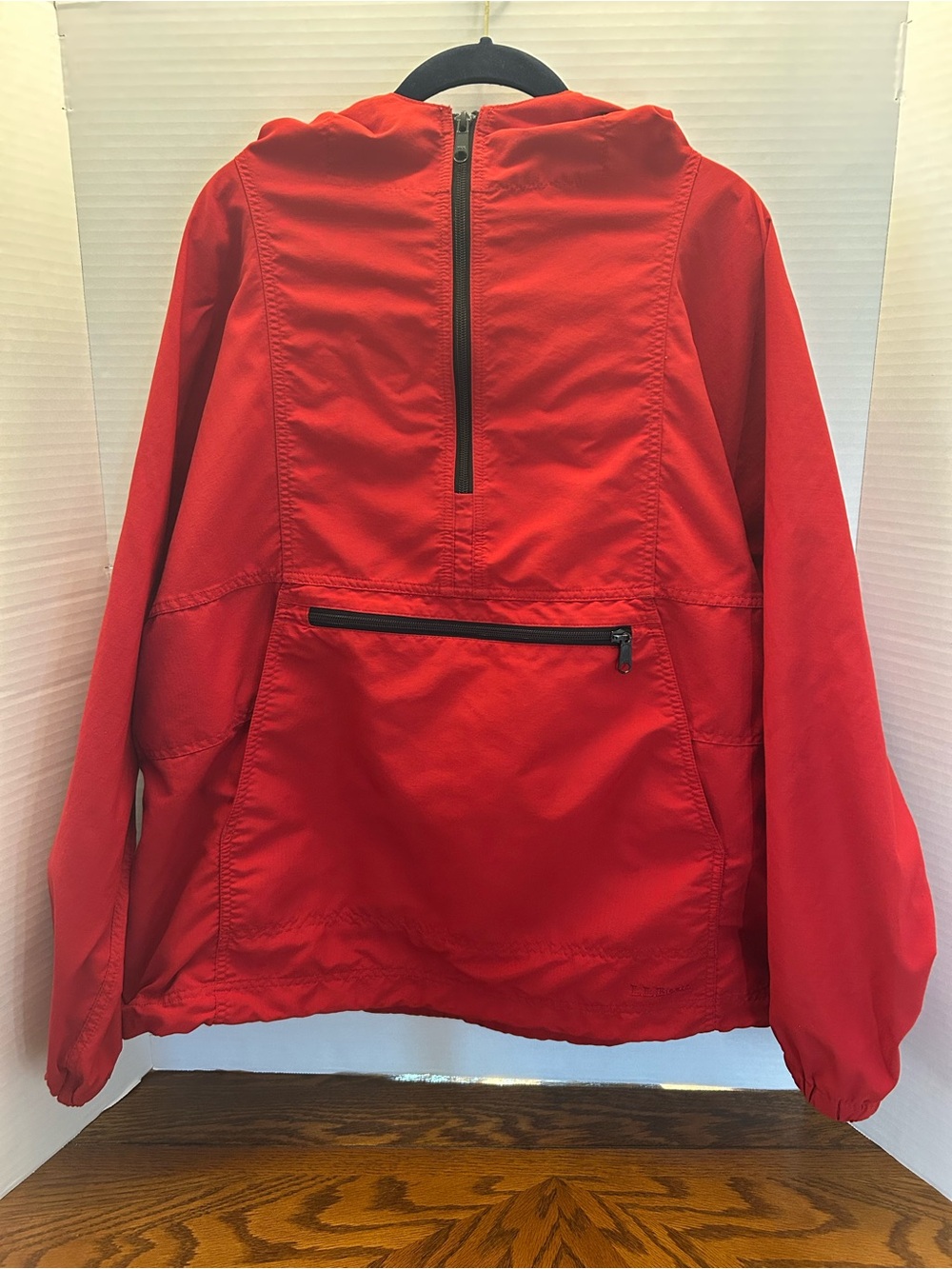 VTG LL Bean Anorak Pullover Pockets Hooded 1/2 Zip Red Mens Large Outdoor 90s